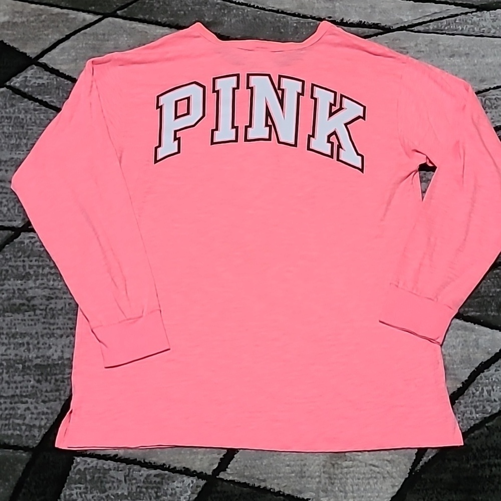 VS PINK 2018 HENLEY CAMPUS EMBROIDERED DOG LOGO LONG-SLEEVE TEE-SHIRT